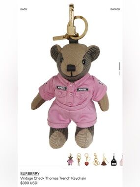 Burberry Brown & Pink Bear Keychain with Gold Hardware
